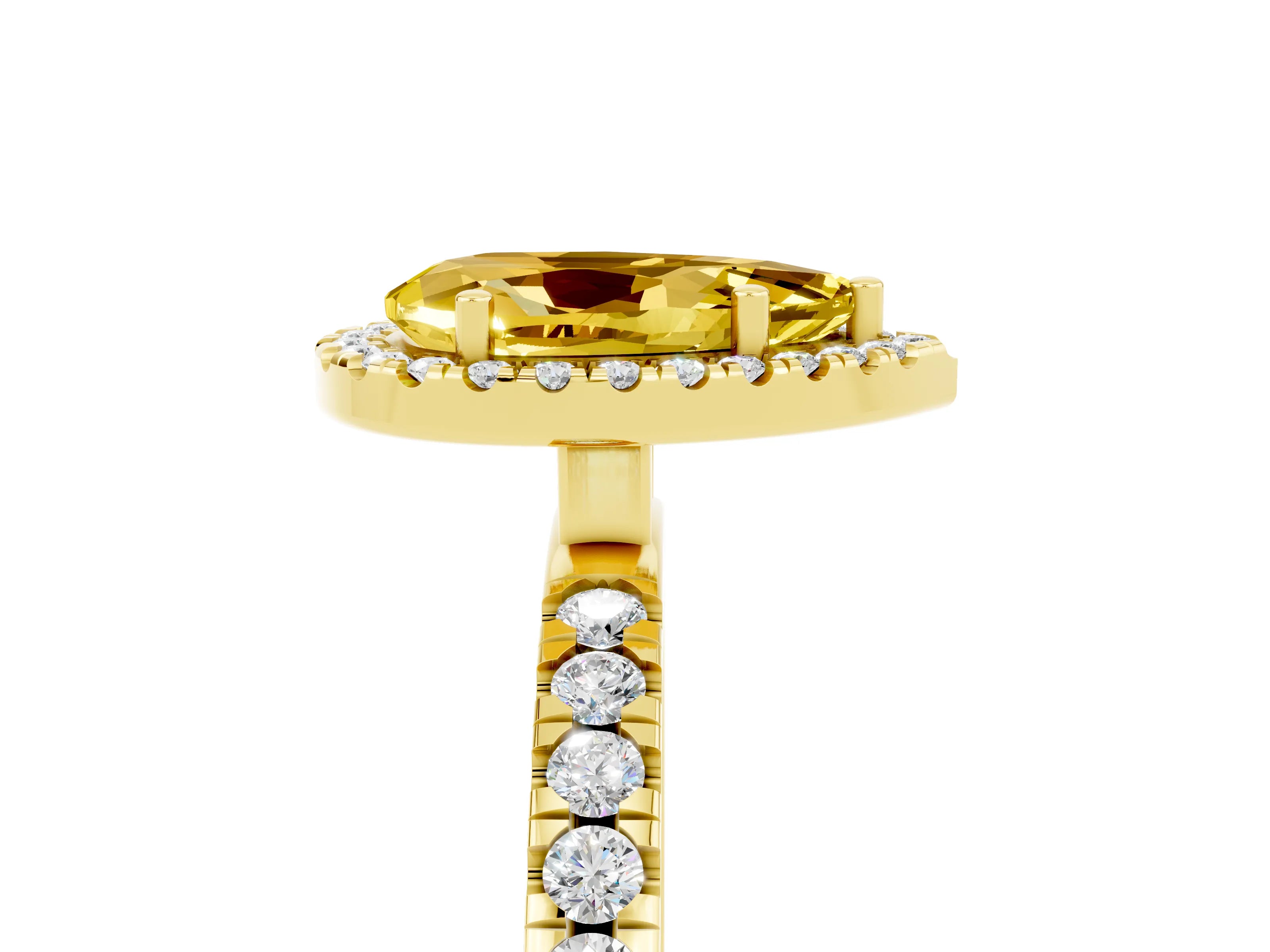 Yellow gold Pear Cut Halo Diamond Pave Band with Prong Setting_5