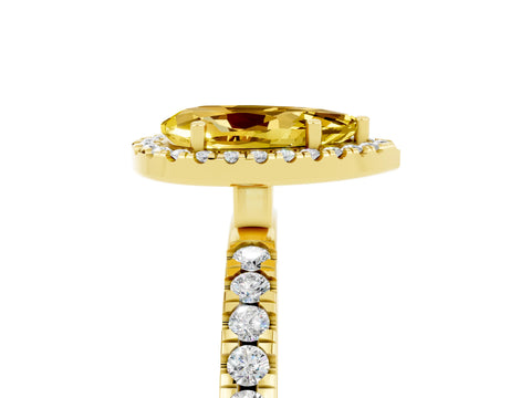 Yellow gold Pear Cut Halo Diamond Pave Band with Prong Setting_5
