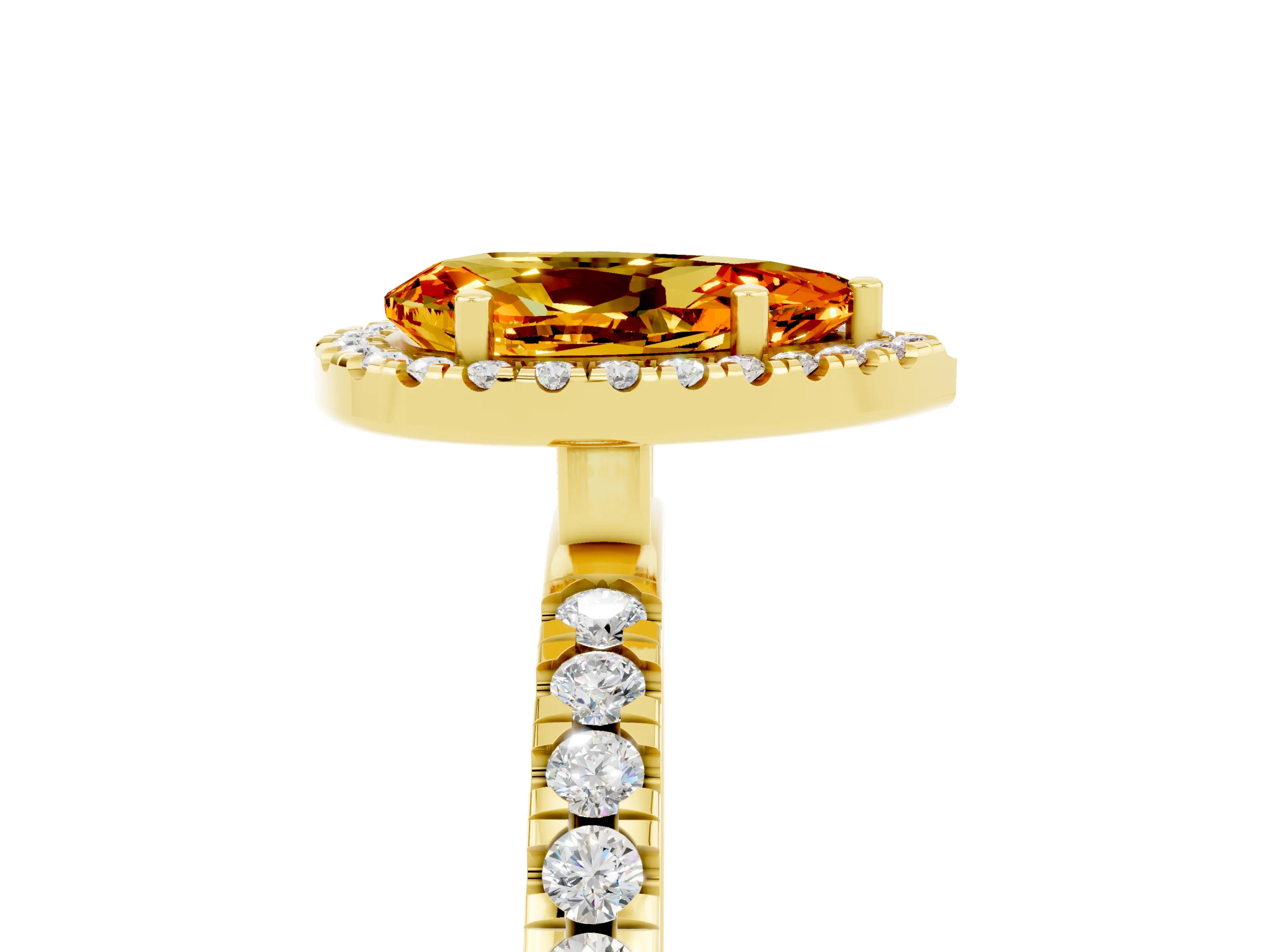 Yellow gold Pear Cut Halo Diamond Pave Band with Prong Setting_5
