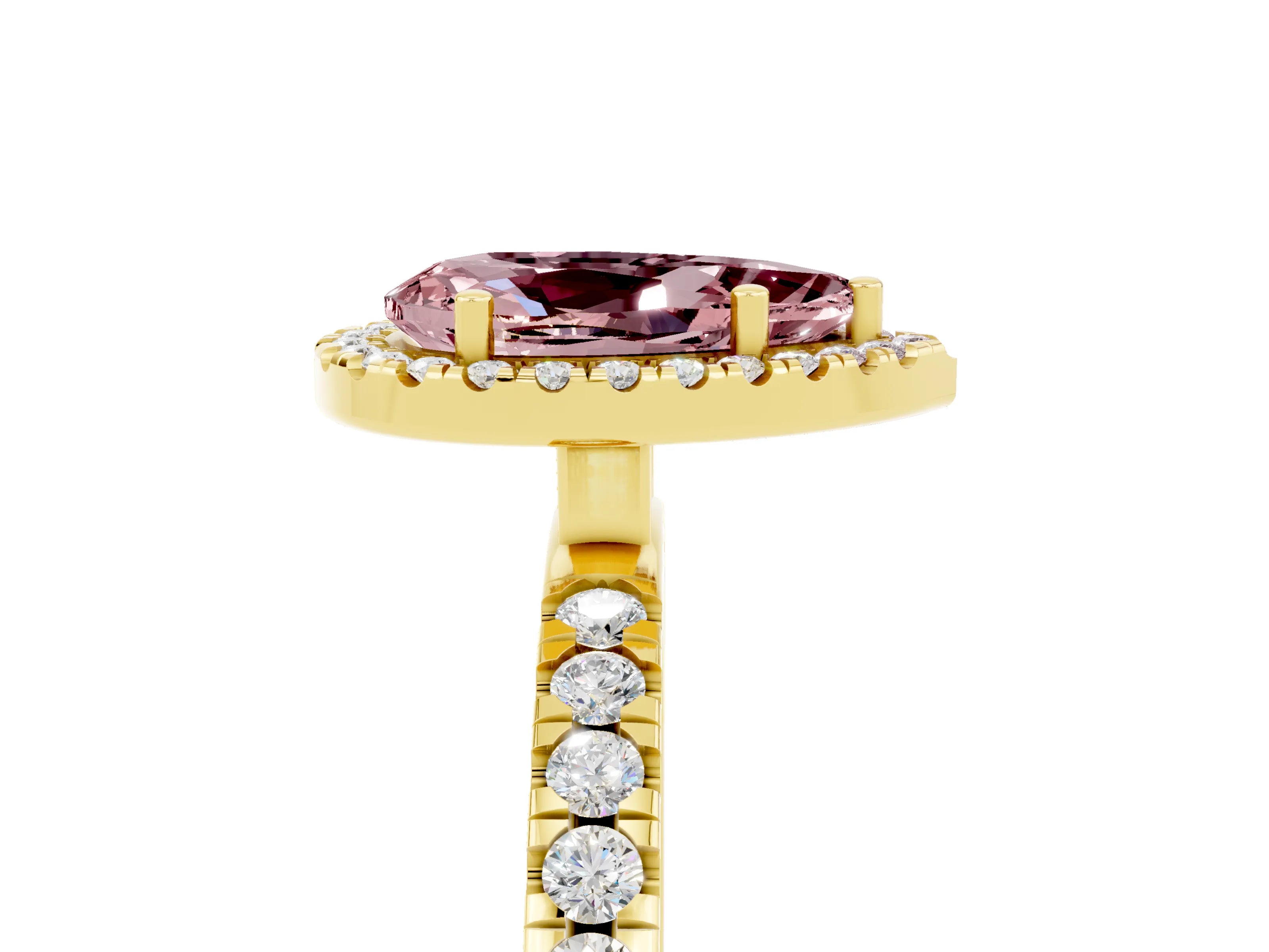 Yellow gold Pear Cut Halo Diamond Pave Band with Prong Setting_5