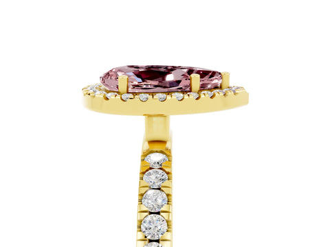 Yellow gold Pear Cut Halo Diamond Pave Band with Prong Setting_5