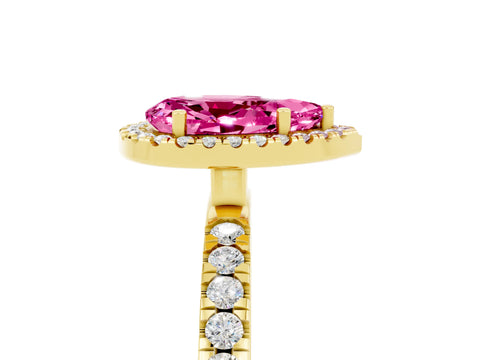 Yellow gold Pear Cut Halo Diamond Pave Band with Prong Setting_5