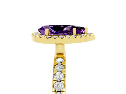 Yellow gold Pear Cut Halo Diamond Pave Band with Prong Setting_5