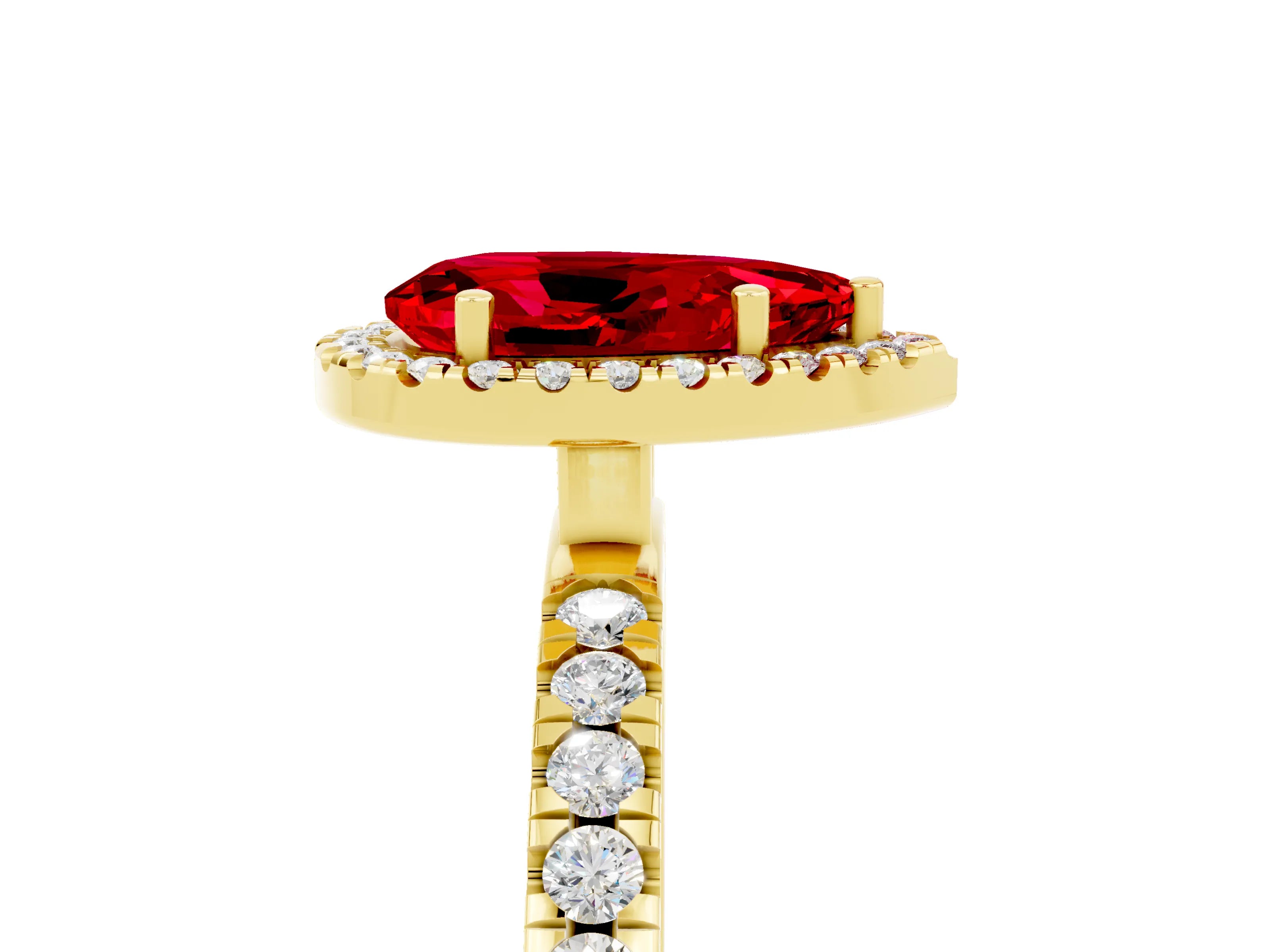 Yellow gold Pear Cut Halo Diamond Pave Band with Prong Setting_5