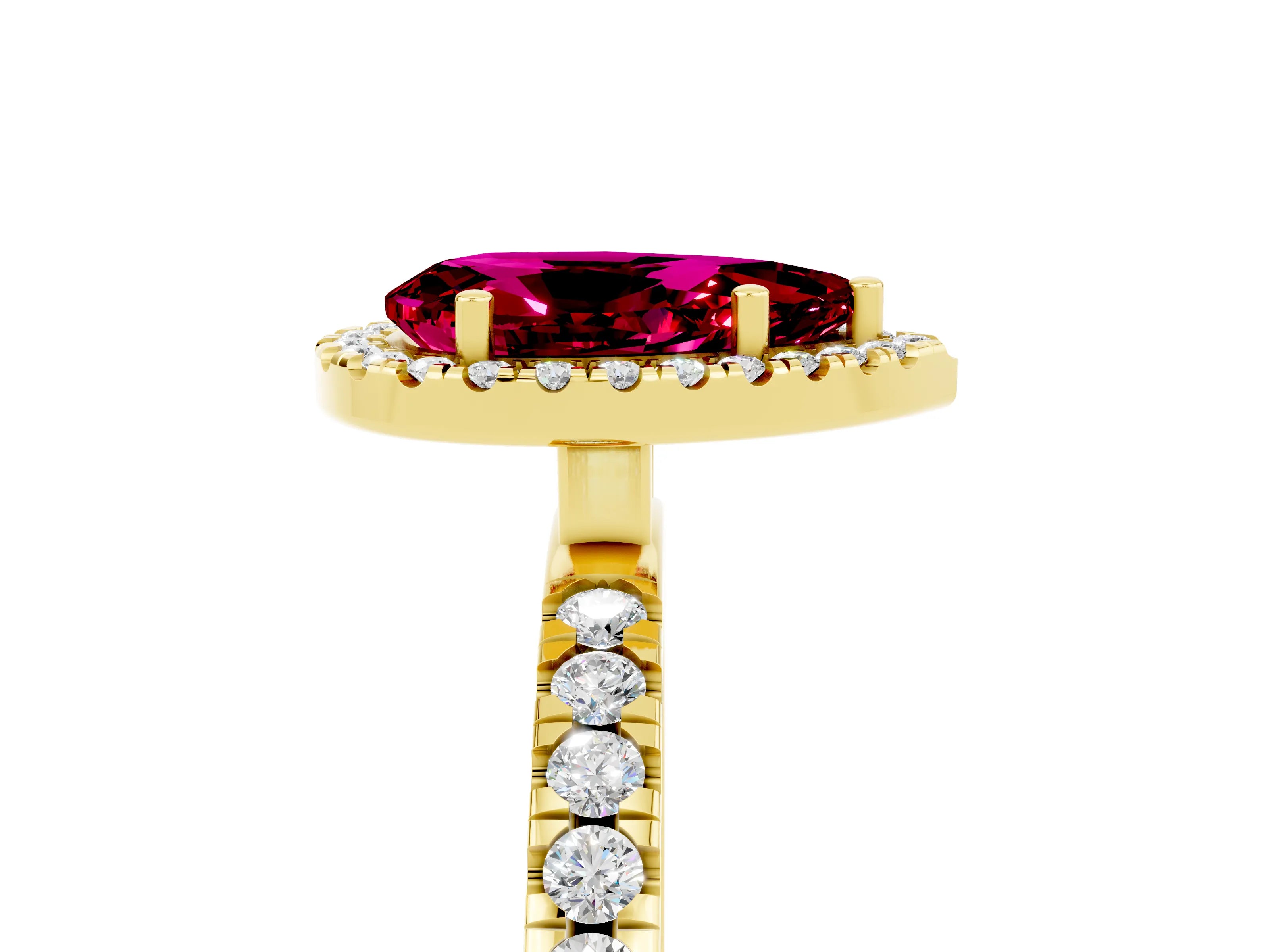 Yellow gold Pear Cut Halo Diamond Pave Band with Prong Setting_5