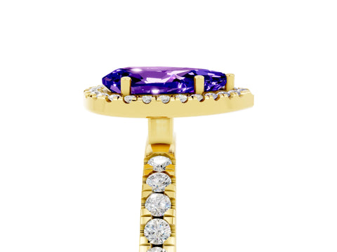 Yellow gold Pear Cut Halo Diamond Pave Band with Prong Setting_5