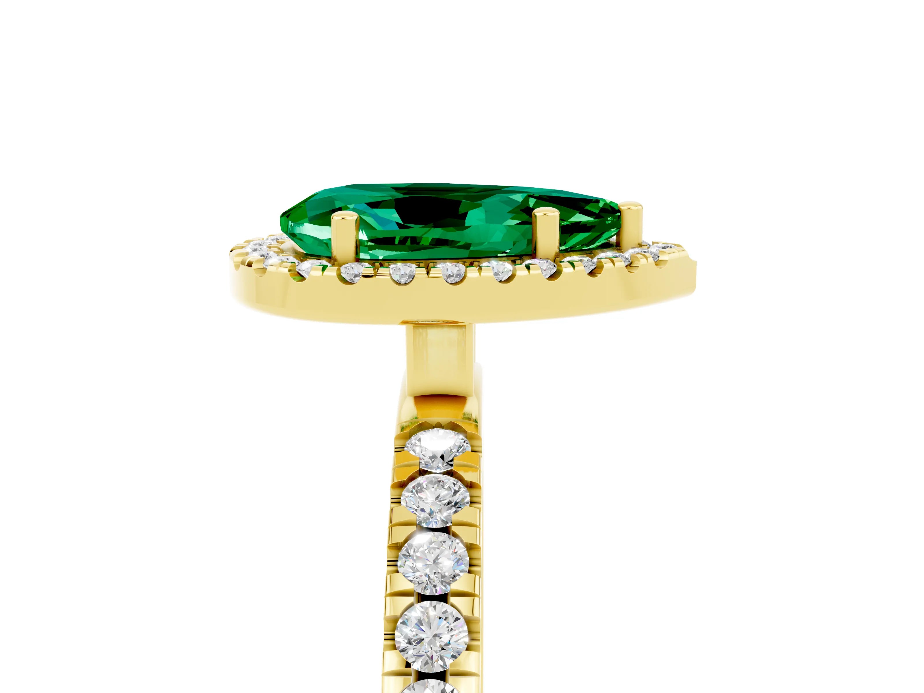 Yellow gold Pear Cut Halo Diamond Pave Band with Prong Setting_5