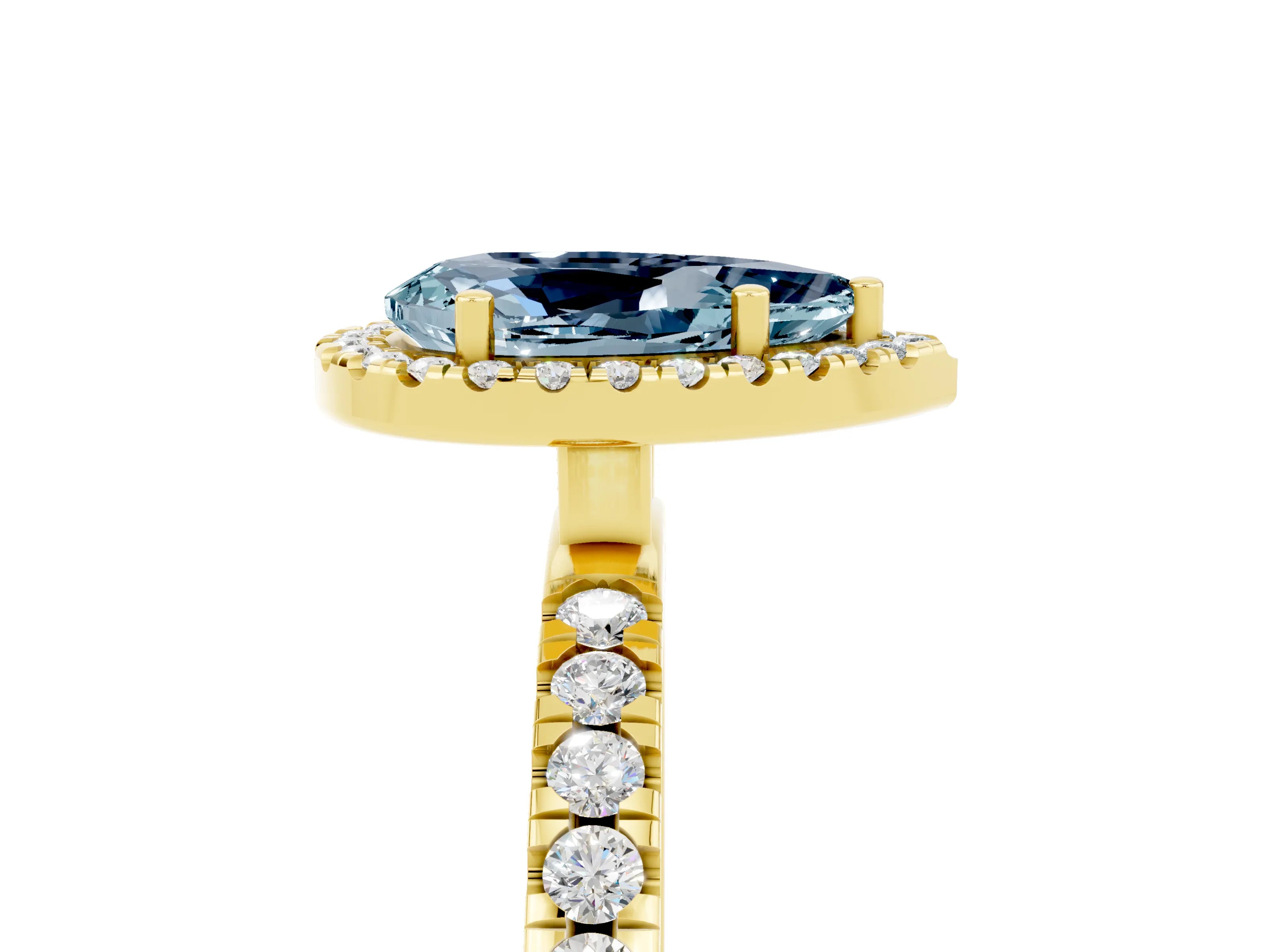 Yellow gold Pear Cut Halo Diamond Pave Band with Prong Setting_5