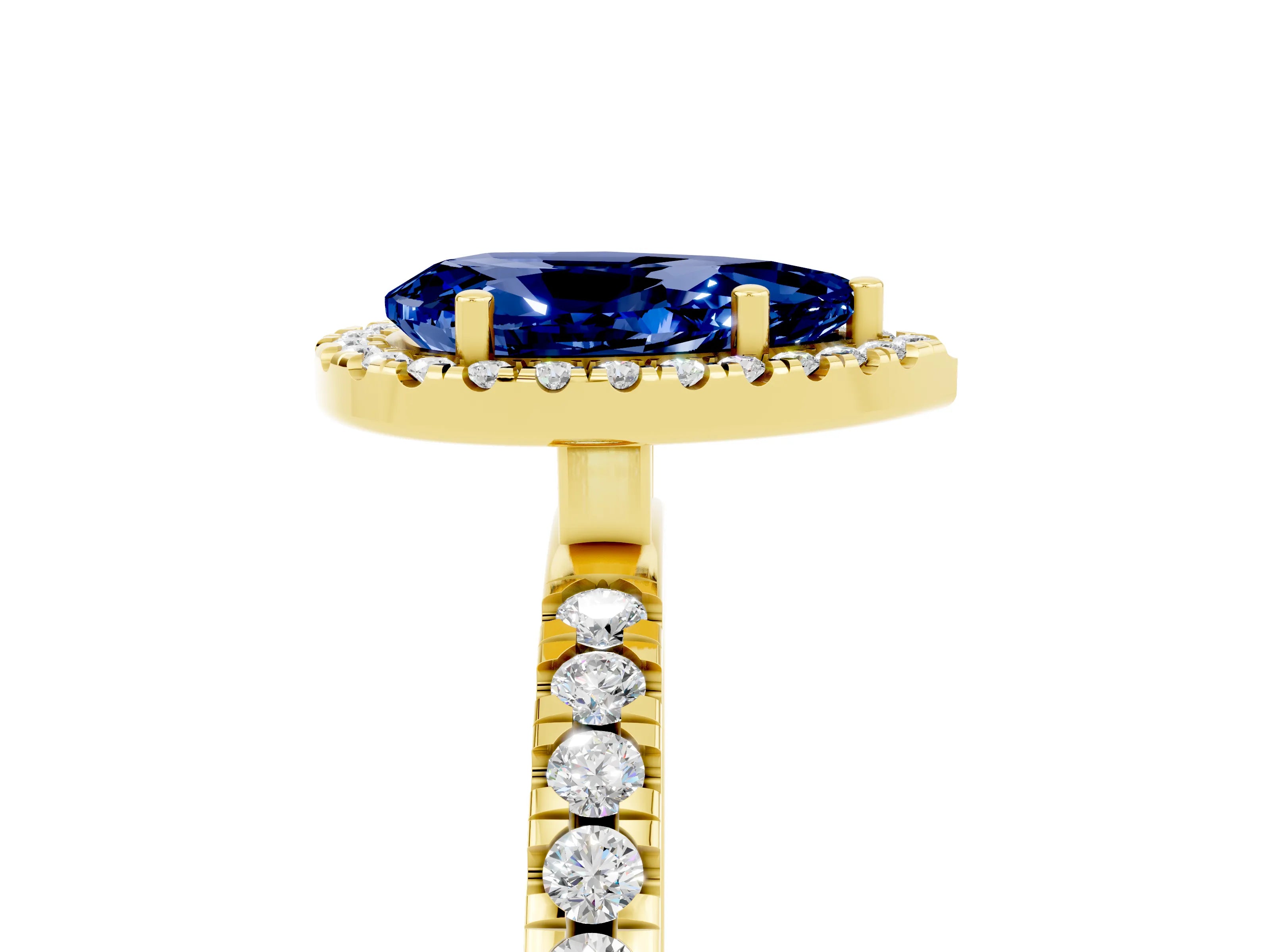 Yellow gold Pear Cut Halo Diamond Pave Band with Prong Setting_5