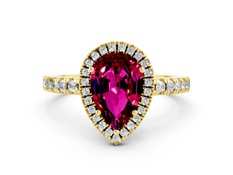 Yellow gold Pear Cut Halo Diamond Pave Band with Prong Setting