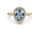 Yellow gold Pear Cut Halo Diamond Pave Band with Prong Setting