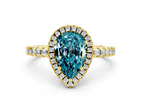 Yellow gold Pear Cut Halo Diamond Pave Band with Prong Setting