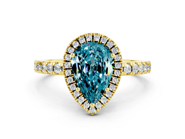 Yellow gold Pear Cut Halo Diamond Pave Band with Prong Setting
