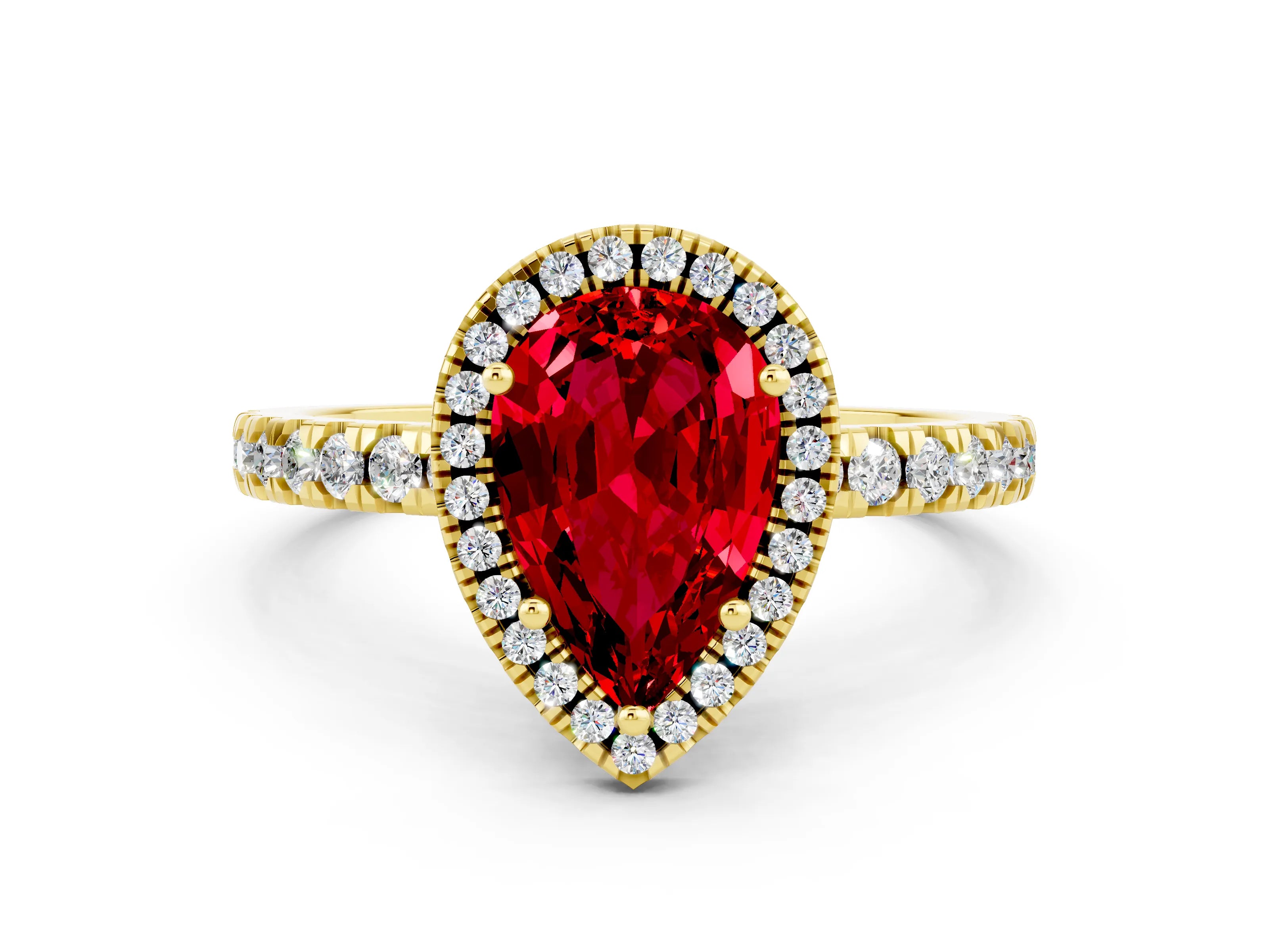 Yellow gold Pear Cut Halo Diamond Pave Band with Prong Setting