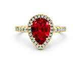 Yellow gold Pear Cut Halo Diamond Pave Band with Prong Setting