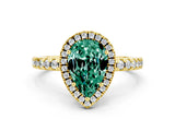Yellow gold Pear Cut Halo Diamond Pave Band with Prong Setting