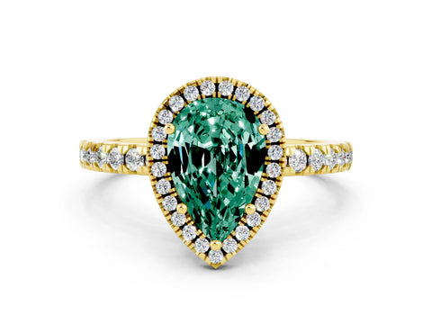 Yellow gold Pear Cut Halo Diamond Pave Band with Prong Setting