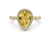 Yellow gold Pear Cut Halo Diamond Pave Band with Prong Setting
