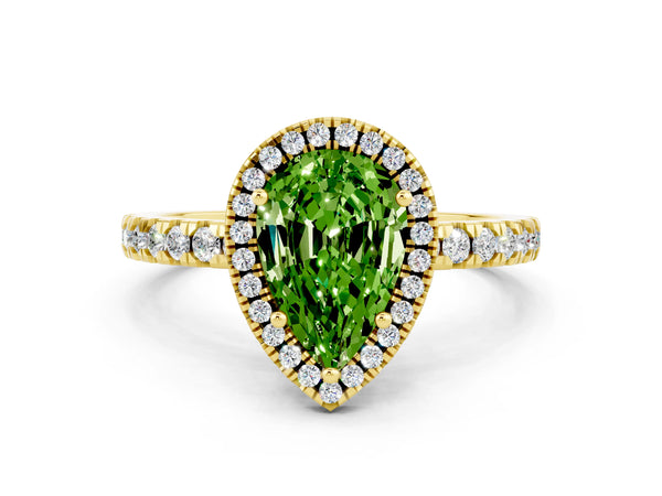 Yellow gold Pear Cut Halo Diamond Pave Band with Prong Setting