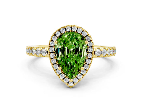 Yellow gold Pear Cut Halo Diamond Pave Band with Prong Setting
