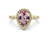 Yellow gold Pear Cut Halo Diamond Pave Band with Prong Setting