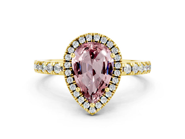 Yellow gold Pear Cut Halo Diamond Pave Band with Prong Setting