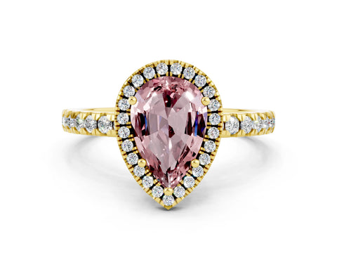 Yellow gold Pear Cut Halo Diamond Pave Band with Prong Setting