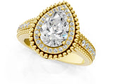 Yellow gold Pear Cut Halo Diamond Ring with Beaded Split Shank and Four-Prong Setting_10