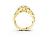 Yellow gold Pear Cut Halo Diamond Ring with Beaded Split Shank and Four-Prong Setting_12