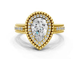 Yellow gold Pear Cut Halo Diamond Ring with Beaded Split Shank and Four-Prong Setting_9