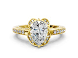 Yellow gold Pear Cut Halo Diamond Ring with Channel Set Band and Four-Prong Setting_32