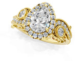 Yellow gold Pear Cut Halo Diamond Ring with Milgrain and Bezel Accents on a Split Shank Band_16