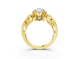 Yellow gold Pear Cut Halo Diamond Ring with Milgrain and Bezel Accents on a Split Shank Band_18