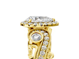 Yellow gold Pear Cut Halo Diamond Ring with Milgrain and Bezel Accents on a Split Shank Band_20