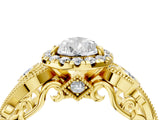 Yellow gold Pear Cut Halo Diamond Ring with Milgrain and Bezel Accents on a Split Shank Band_20