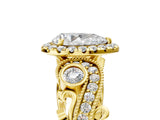 Yellow gold Pear Cut Halo Diamond Ring with Milgrain and Bezel Accents on a Split Shank Band_21