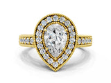 Yellow gold Pear Cut Halo Diamond Ring with Pavé Band and Four-Prong Setting_81