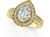 Yellow gold Pear Cut Halo Diamond Ring with Pavé Band and Four-Prong Setting_82