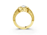 Yellow gold Pear Cut Halo Diamond Ring with Pavé Band and Four-Prong Setting_84