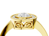 Yellow gold Pear Cut Halo Diamond Ring with Pavé Band and Milgrain Prong Setting_37