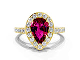 Yellow gold Pear Cut Halo Diamond Ring with Pavé Band and Three-Prong Setting_11