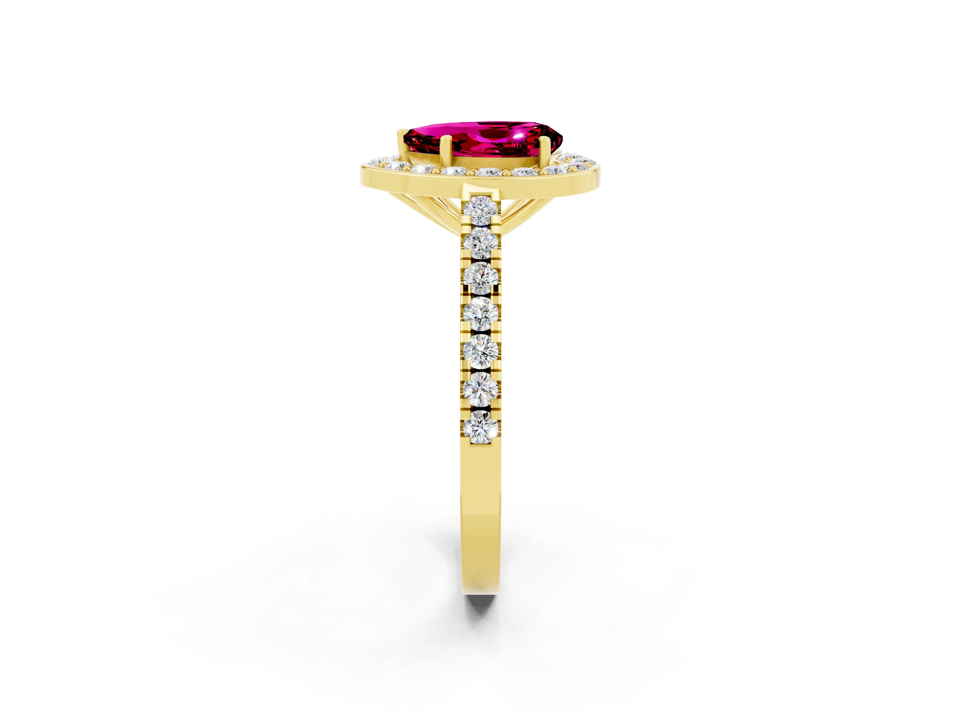 Yellow gold Pear Cut Halo Diamond Ring with Pavé Band and Three-Prong Setting_13