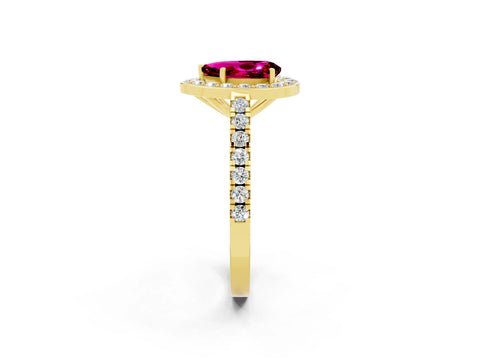 Yellow gold Pear Cut Halo Diamond Ring with Pavé Band and Three-Prong Setting_13