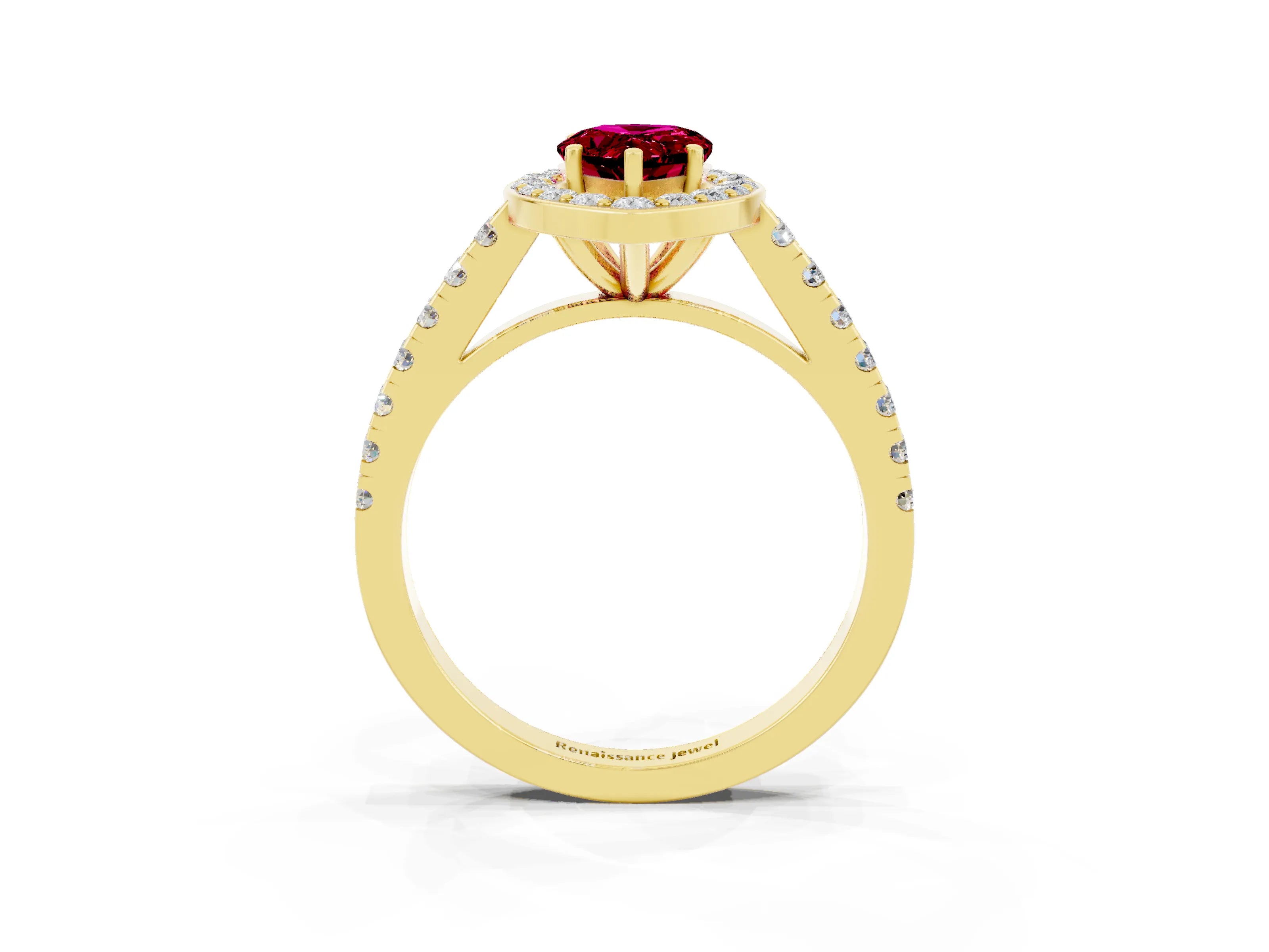 Yellow gold Pear Cut Halo Diamond Ring with Pavé Band and Three-Prong Setting_14