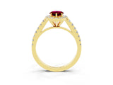Yellow gold Pear Cut Halo Diamond Ring with Pavé Band and Three-Prong Setting_14