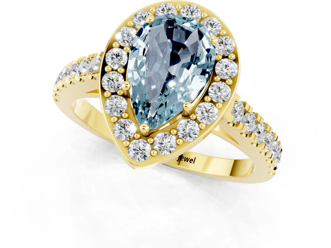 Yellow gold Pear Cut Halo Diamond Ring with Pavé Band and Three-Prong Setting_1