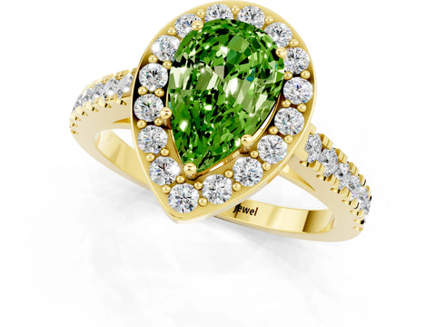 Yellow gold Pear Cut Halo Diamond Ring with Pavé Band and Three-Prong Setting_1