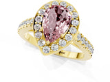 Yellow gold Pear Cut Halo Diamond Ring with Pavé Band and Three-Prong Setting_1