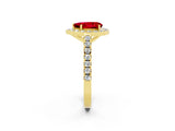 Yellow gold Pear Cut Halo Diamond Ring with Pavé Band and Three-Prong Setting_2