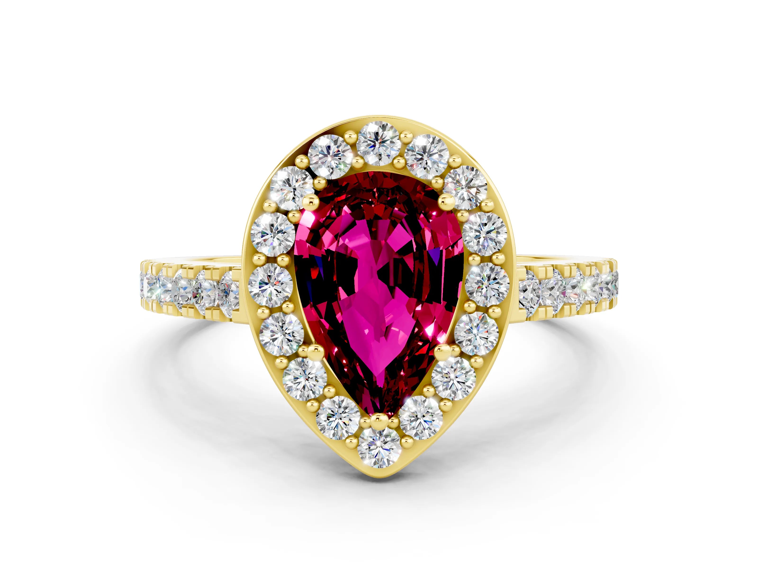 Yellow gold Pear Cut Halo Diamond Ring with Pavé Band and Three-Prong Setting_23
